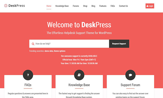 DeskPress fully featured WordPress Support Theme